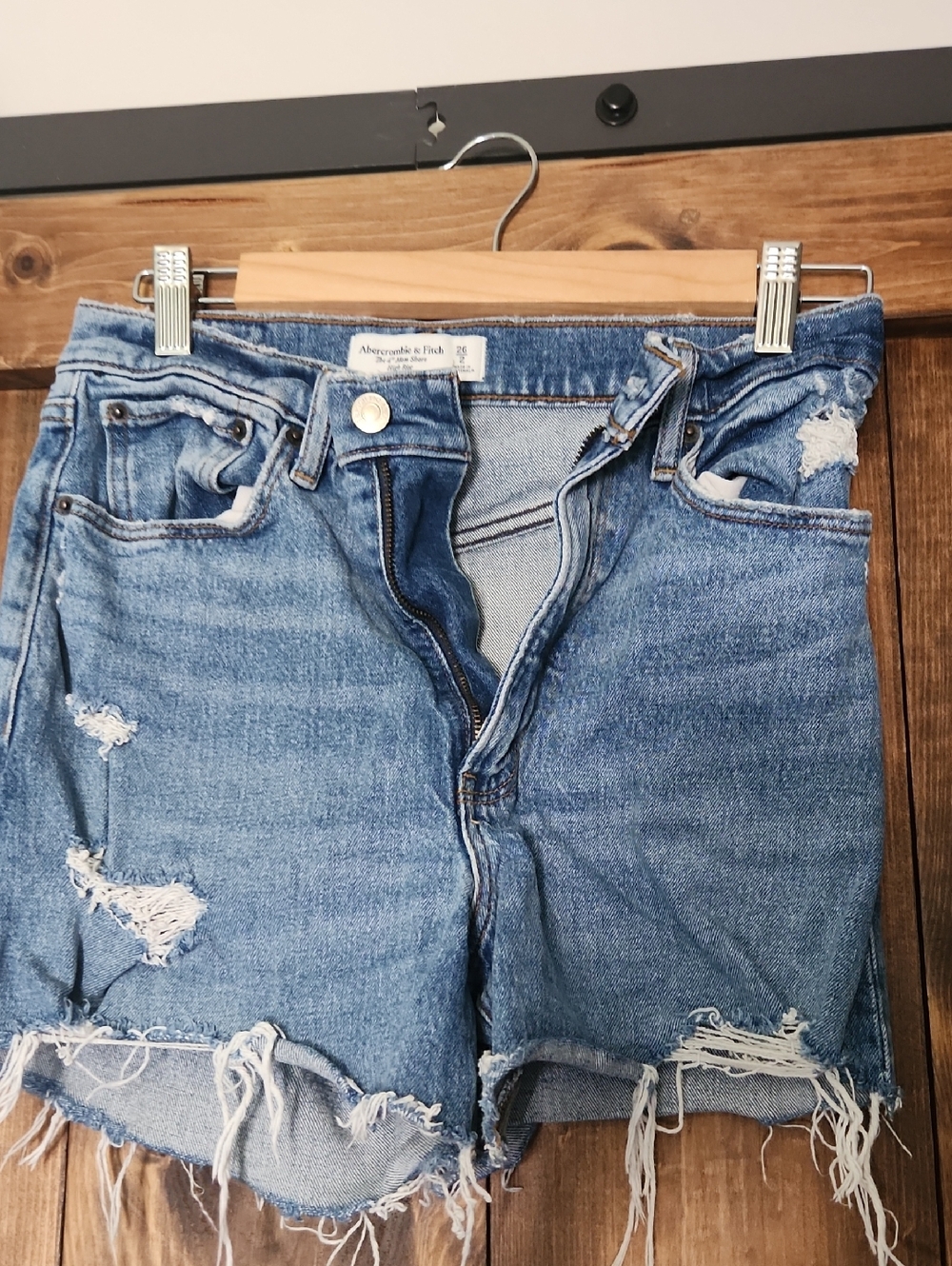 Abercrombie & Fitch Light Blue Distressed Denim Shorts